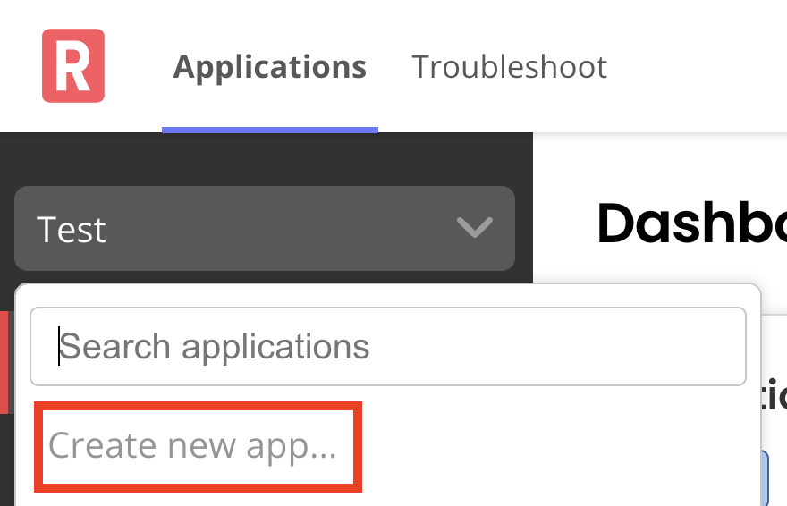 create new app drop down